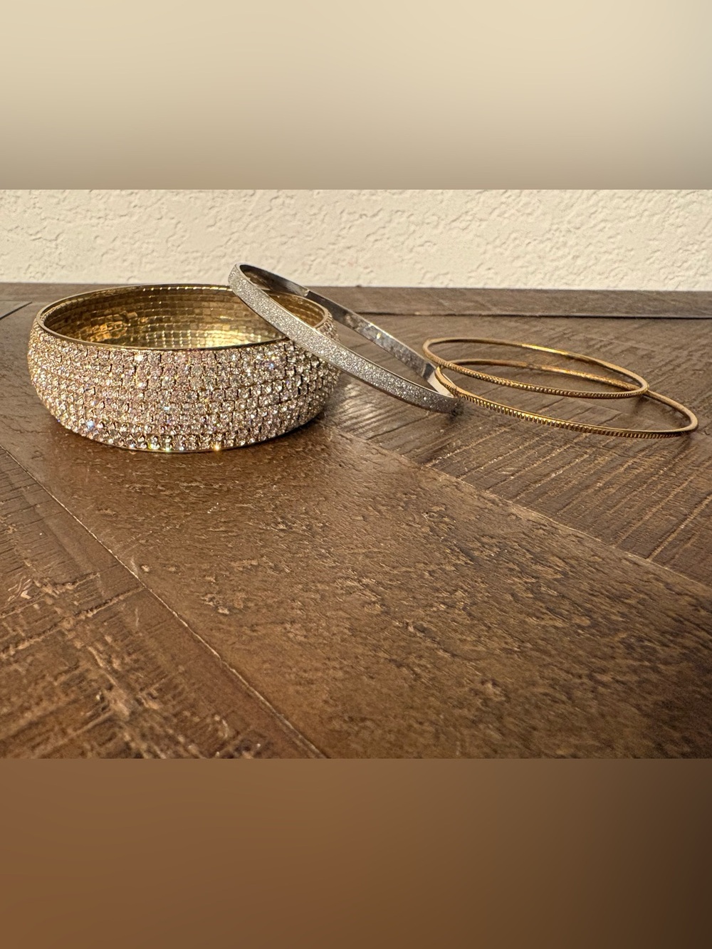 Sparkling Crystal Bangle Bracelet Set - Gold Tone